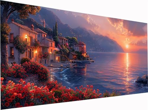 5D Diamond Painting Sonnenuntergang Diamond Painting Erwachsene Groß XXL 300x100cm, DIY Landschaft Stickerei Cross Stickerei Set, Diamant Malerei Bastelset Erwachsene, für Deko Wohnzimmer 4-9119 von KUEGDUNG