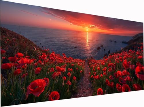 5D Diamond Painting Sonnenuntergang Diamond Painting Erwachsene Groß XXL 300x100cm, DIY Ozean Stickerei Cross Stickerei Set, Diamant Malerei Bastelset Erwachsene, für Deko Wohnzimmer Geschenke U-6886 von KUEGDUNG