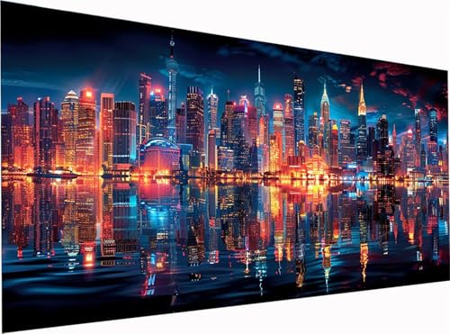 5D Diamond Painting Stadt Diamond Painting Erwachsene Groß XXL 300x100cm, DIY Nachtansicht Stickerei Cross Stickerei Set, Diamant Malerei Bastelset Erwachsene, für Deko Wohnzimmer Geschenke 6-4678 von KUEGDUNG
