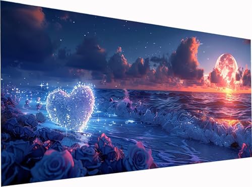 5D Diamond Painting Strand Diamond Painting Erwachsene Groß XXL 300x100cm, DIY Sonnenuntergang Stickerei Cross Stickerei Set, Diamant Malerei Bastelset Erwachsene, für Deko Wohnzimmer Geschenke L-8867 von KUEGDUNG