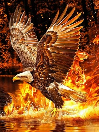 Adler Malen Nach Zahlen Erwachsene, Flamme Malen Nach Zahlen, DIY Handgemalt Ölgemälde Kit Mit 3 Pinseln und Acrylfarbe, Paint by Numbers Bastelset Erwachsene für Deko Wohnzimmer 40x50cm 6-8861 von KUEGDUNG