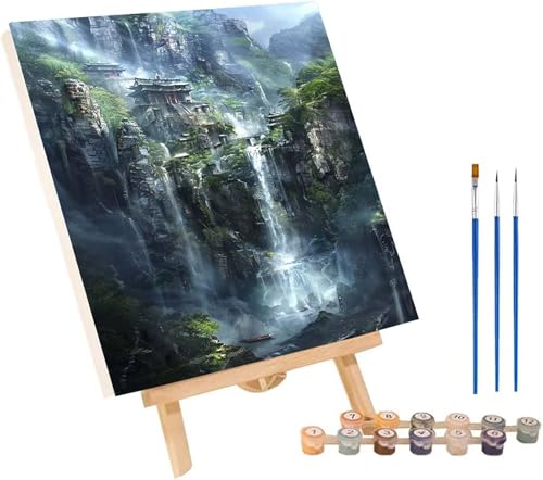 Architektur Malen Nach Zahlen Erwachsene mit Rahmen, Malen Nach Zahlen Berg, DIY Set Erwachsene, Paint by Numbers Set mit Pinseln und Acrylfarben, Deko Wohnzimmer, Geschenke für Frauen 40x50cm V-6842 von KUEGDUNG