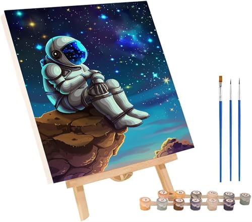 Astronaut Malen Nach Zahlen Erwachsene mit Rahmen, Malen Nach Zahlen Sternenhimmel, DIY Set Erwachsene, Paint by Numbers Set mit Pinseln und Acrylfarben, Deko Wohnzimmer Geschenke 50x65cm 7-1164 von KUEGDUNG