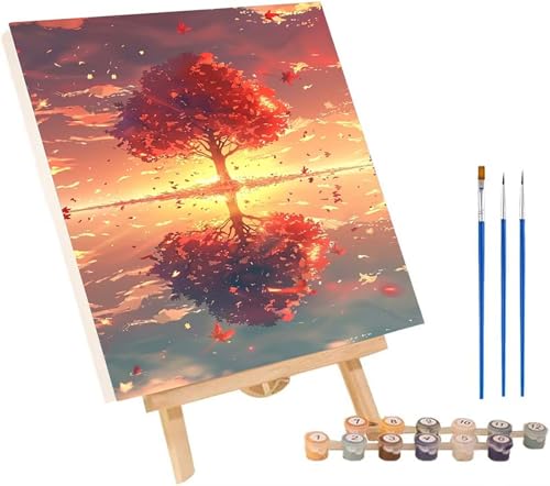 Baum Des Lebens Malen Nach Zahlen Erwachsene mit Rahmen, Malen Nach Zahlen Sonnenuntergang, DIY Set Erwachsene, Paint by Numbers Set mit Pinseln und Acrylfarben, Deko Wohnzimmer 100x135cm 9-1680 von KUEGDUNG