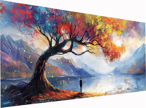 Baum Diamond Painting Erwachsene Groß XXL 300x100cm, 5D Diamant Painting Bilder Landschaft, DIY Stickerei Cross Stickerei Bastelset Erwachsene, Full Drill Diamant Malerei für Deko Wohnzimmer 7-5743 von KUEGDUNG