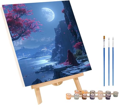 Baum Malen Nach Zahlen Erwachsene mit Rahmen, Malen Nach Zahlen Berg, DIY Set Erwachsene, Paint by Numbers Set mit Pinseln und Acrylfarben, Deko Wohnzimmer, Geschenke für Frauen 30x40cm J-5322 von KUEGDUNG