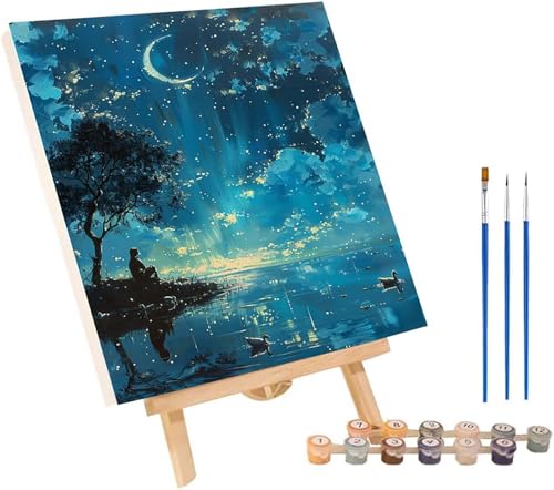 Baum Malen Nach Zahlen Erwachsene mit Rahmen, Malen Nach Zahlen Mond, DIY Set Erwachsene, Paint by Numbers Set mit Pinseln und Acrylfarben, Deko Wohnzimmer, Geschenke für Frauen 30x40cm 1-6874 von KUEGDUNG