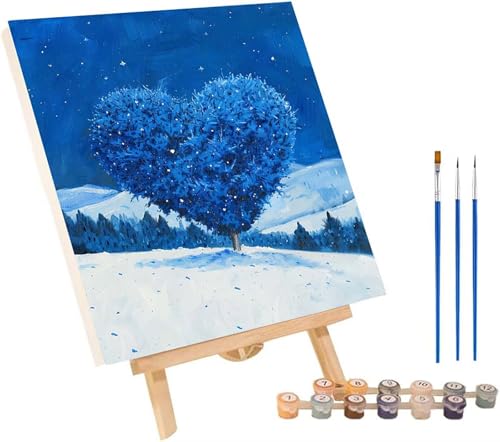 Baum Malen Nach Zahlen Erwachsene mit Rahmen, Malen Nach Zahlen Schneeszene, DIY Set Erwachsene, Paint by Numbers Set mit Pinseln und Acrylfarben, Deko Wohnzimmer, Geschenke für Frauen 50x65cm M-3471 von KUEGDUNG