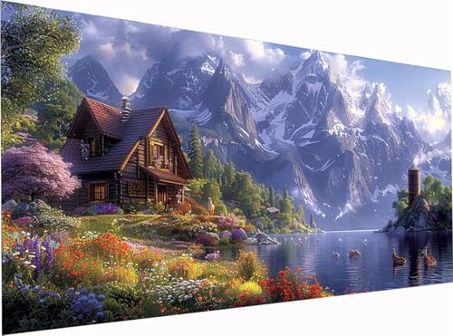 Berg Diamond Painting Erwachsene Groß XXL 300x100cm, 5D Diamant Painting Bilder HäUser, DIY Stickerei Cross Stickerei Bastelset Erwachsene, Full Drill Diamant Malerei für Deko Wohnzimmer U-7614 von KUEGDUNG