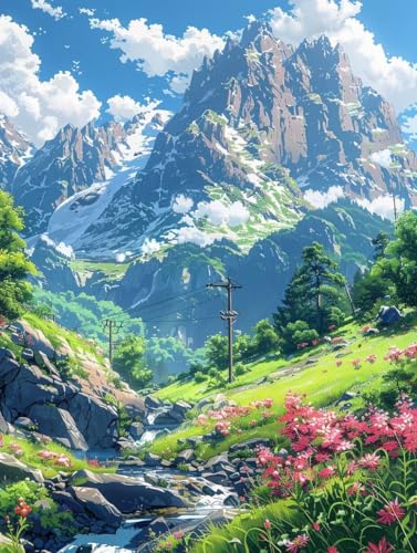 Berg Malen Nach Zahlen Erwachsene mit Rahmen, Malen Nach Zahlen Landschaft, DIY Set Erwachsene, Paint by Numbers Set mit Pinseln und Acrylfarben, Deko Wohnzimmer, Geschenke für Frauen 40x50cm 9-1009 von KUEGDUNG