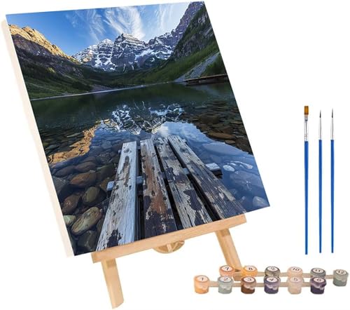 Berg Malen Nach Zahlen Erwachsene mit Rahmen, Malen Nach Zahlen Landschaft, DIY Set Erwachsene, Paint by Numbers Set mit Pinseln und Acrylfarben, Deko Wohnzimmer, Geschenke für Frauen 40x50cm 9-8598 von KUEGDUNG