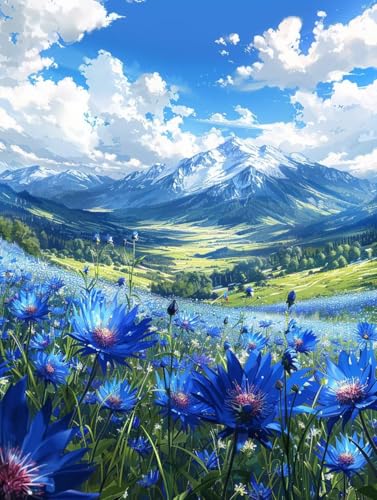 Berg Malen Nach Zahlen Erwachsene mit Rahmen, Malen Nach Zahlen Landschaft, DIY Set Erwachsene, Paint by Numbers Set mit Pinseln und Acrylfarben, Deko Wohnzimmer, Geschenke für Frauen 40x50cm W-7205 von KUEGDUNG