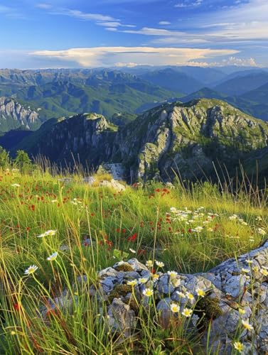 Berg Malen Nach Zahlen Erwachsene mit Rahmen, Malen Nach Zahlen Landschaft, DIY Set Erwachsene, Paint by Numbers Set mit Pinseln und Acrylfarben, Deko Wohnzimmer, Geschenke für Frauen 70x95cm C-3018 von KUEGDUNG