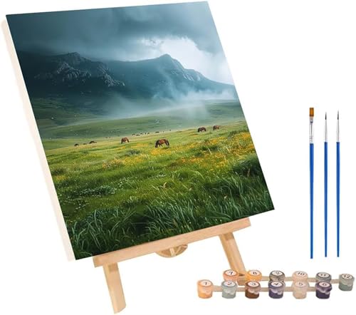 Berg Malen Nach Zahlen Erwachsene mit Rahmen, Malen Nach Zahlen Landschaft, DIY Set Erwachsene, Paint by Numbers Set mit Pinseln und Acrylfarben, Deko Wohnzimmer, Geschenke für Frauen 70x95cm O-4228 von KUEGDUNG