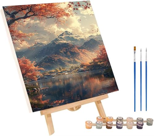 Berg Malen Nach Zahlen Erwachsene mit Rahmen, Malen Nach Zahlen Rivers, DIY Set Erwachsene, Paint by Numbers Set mit Pinseln und Acrylfarben, Deko Wohnzimmer, Geschenke für Frauen 30x40cm 5-6683 von KUEGDUNG