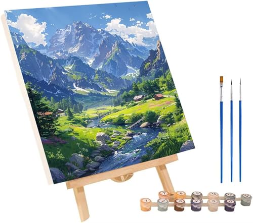 Berg Malen Nach Zahlen Erwachsene mit Rahmen, Malen Nach Zahlen Rivers, DIY Set Erwachsene, Paint by Numbers Set mit Pinseln und Acrylfarben, Deko Wohnzimmer, Geschenke für Frauen 70x95cm 0-9438 von KUEGDUNG