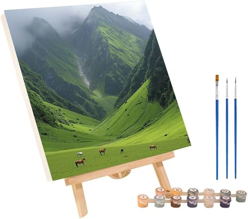 Berg Malen Nach Zahlen Erwachsene mit Rahmen, Malen Nach Zahlen Wiese, DIY Set Erwachsene, Paint by Numbers Set mit Pinseln und Acrylfarben, Deko Wohnzimmer, Geschenke für Frauen 100x130cm B-3120 von KUEGDUNG