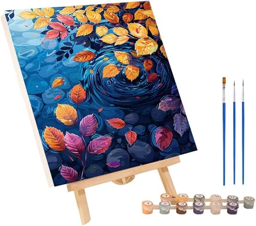 BläTter Malen Nach Zahlen Erwachsene mit Rahmen, Malen Nach Zahlen Rivers, DIY Set Erwachsene, Paint by Numbers Set mit Pinseln und Acrylfarben, Deko Wohnzimmer, Geschenke für Frauen 100x130cm P-8215 von KUEGDUNG