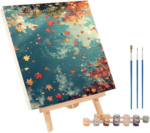 BläTter Malen Nach Zahlen Erwachsene mit Rahmen, Malen Nach Zahlen Rivers, DIY Set Erwachsene, Paint by Numbers Set mit Pinseln und Acrylfarben, Deko Wohnzimmer, Geschenke für Frauen 40x50cm 0-4349 von KUEGDUNG