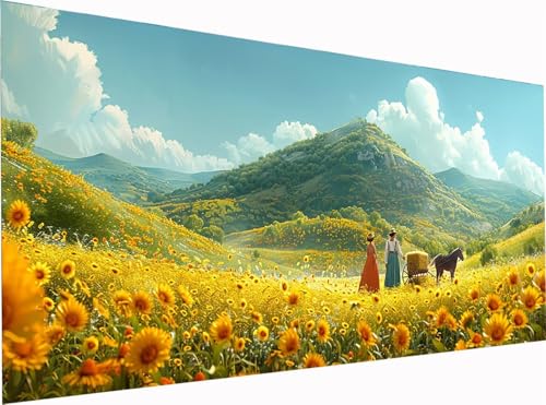 Blume Diamond Painting Erwachsene Groß XXL 300x100cm, 5D Diamant Painting Bilder Landschaft, DIY Stickerei Cross Stickerei Bastelset Erwachsene, Full Drill Diamant Malerei für Deko Wohnzimmer 3-7011 von KUEGDUNG