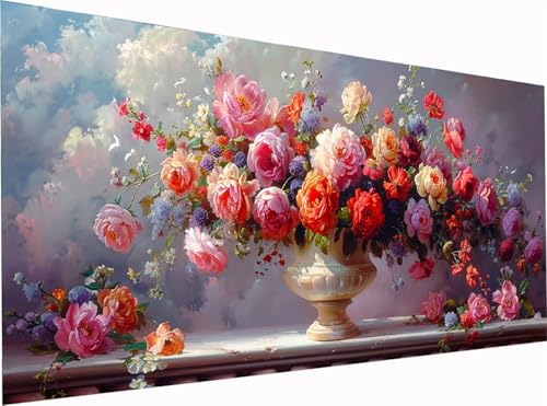 Blume Diamond Painting Erwachsene Groß XXL 300x100cm, 5D Diamant Painting Bilder Pflanzen, DIY Stickerei Cross Stickerei Bastelset Erwachsene, Full Drill Diamant Malerei für Deko Wohnzimmer F-7275 von KUEGDUNG
