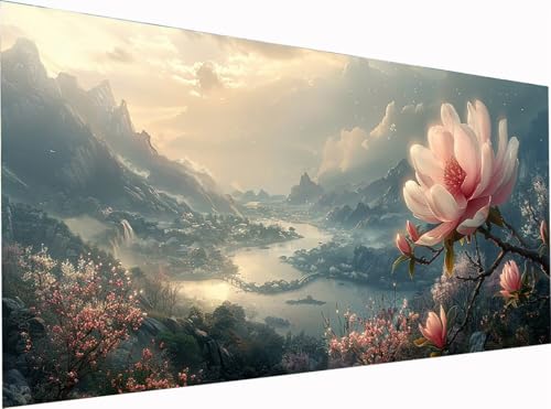 Blume Diamond Painting Erwachsene Groß XXL 300x100cm, 5D Diamant Painting Bilder Pflanzen, DIY Stickerei Cross Stickerei Bastelset Erwachsene, Full Drill Diamant Malerei für Deko Wohnzimmer V-2321 von KUEGDUNG