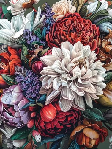 Blume Malen Nach Zahlen Erwachsene, Pflanzen Malen Nach Zahlen, DIY Handgemalt Ölgemälde Kit Mit 3 Pinseln und Acrylfarbe, Paint by Numbers Bastelset Erwachsene für Deko Wohnzimmer 50x65cm U-4225 von KUEGDUNG