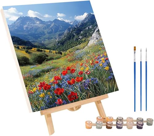 Blume Malen Nach Zahlen Erwachsene mit Rahmen, Malen Nach Zahlen Berg, DIY Set Erwachsene, Paint by Numbers Set mit Pinseln und Acrylfarben, Deko Wohnzimmer, Geschenke für Frauen 100x130cm I-4340 von KUEGDUNG