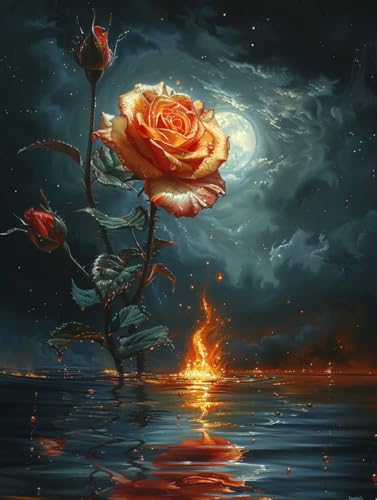 Blume Malen Nach Zahlen Erwachsene mit Rahmen, Malen Nach Zahlen Mond, DIY Set Erwachsene, Paint by Numbers Set mit Pinseln und Acrylfarben, Deko Wohnzimmer, Geschenke für Frauen 40x50cm Z-1227 von KUEGDUNG