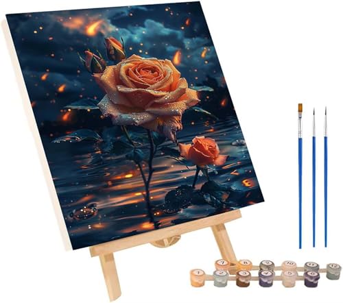 Blume Malen Nach Zahlen Erwachsene mit Rahmen, Malen Nach Zahlen Pflanzen, DIY Set Erwachsene, Paint by Numbers Set mit Pinseln und Acrylfarben, Deko Wohnzimmer, Geschenke für Frauen 50x65cm 5-4468 von KUEGDUNG