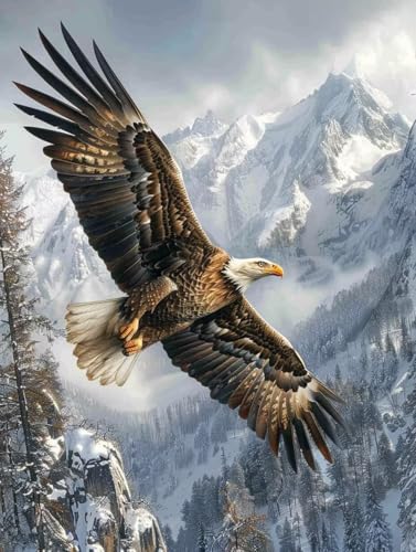 Diamond Painting Adler, 5D Diamond Painting Erwachsene Berg, DIY Basteln Erwachsene, Mosaikherstellung Set, Vollbohrer Diamant Kunst Stickerei Kreuzstich Kits, Deko Wohnzimmer 90x120cm R-6161 von KUEGDUNG