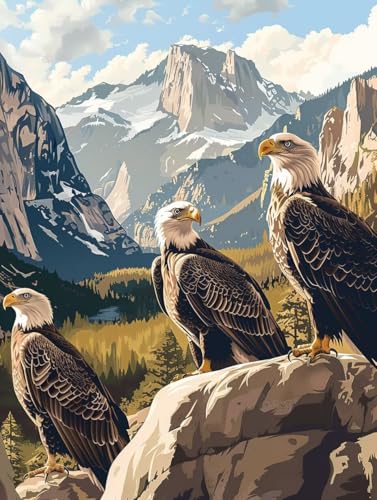 Diamond Painting Adler, Berg 5D Diamond Painting Erwachsene, DIY Basteln Erwachsene, Vollbohrer Diamant Kunst Stickerei Kreuzstich Kits, Deko Wohnzimmer und Wanddeko, Geschenke 80X110cm U-9040 von KUEGDUNG