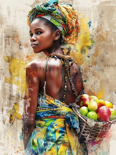 Diamond Painting Afrikanische Frau Diamond Painting Kinder, 5D Obst Bastelset Erwachsene, Mosaikherstellung, DIY Vollbohrer Diamanten Malerei Stickerei Kreuzstich Set für Zimmer Deko 100x130cm 6-5712 von KUEGDUNG