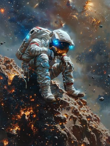 Diamond Painting Astronaut Diamond Painting Kinder, 5D Sternenhimmel Bastelset Erwachsene, Mosaikherstellung, DIY Vollbohrer Diamanten Malerei Stickerei Kreuzstich Set für Zimmer Deko 100x130cm J-9327 von KUEGDUNG
