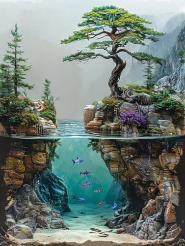 Diamond Painting Baum, Fisch 5D Diamond Painting Erwachsene, DIY Basteln Erwachsene, Vollbohrer Diamant Kunst Stickerei Kreuzstich Kits, Deko Wohnzimmer und Wanddeko, Geschenke 90x120cm 9-4417 von KUEGDUNG