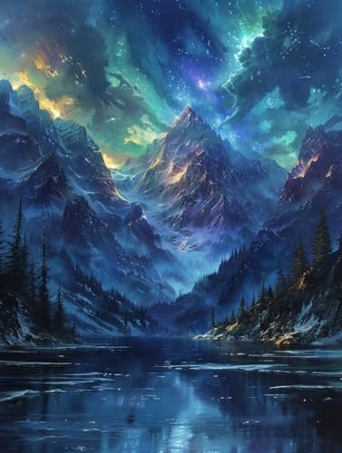 Diamond Painting Berg, 5D Diamond Painting Erwachsene Sternenhimmel, DIY Basteln Erwachsene, Mosaikherstellung Set, Vollbohrer Diamant Kunst Stickerei Kreuzstich Kits, Deko Wohnzimmer 90x120cm M-9139 von KUEGDUNG