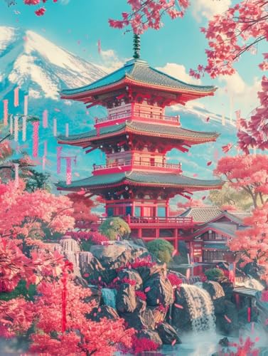 Diamond Painting Berg Fuji Diamond Painting Kinder, 5D Architektur Bastelset Erwachsene, Mosaikherstellung, DIY Vollbohrer Diamanten Malerei Stickerei Kreuzstich Set für Zimmer Deko 90x120cm I-3147 von KUEGDUNG