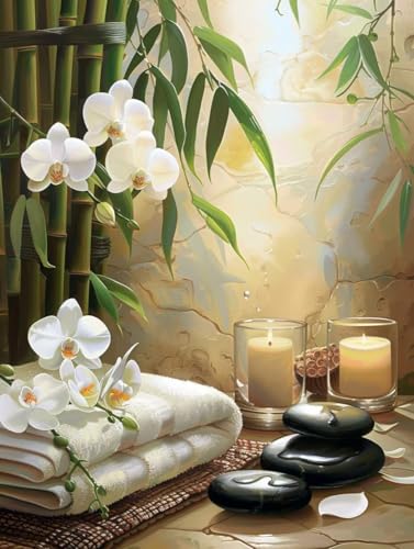 Diamond Painting Blume, 5D Diamond Painting Erwachsene Bambus, DIY Basteln Erwachsene, Mosaikherstellung Set, Vollbohrer Diamant Kunst Stickerei Kreuzstich Kits, Deko Wohnzimmer 70x95cm 4-4928 von KUEGDUNG