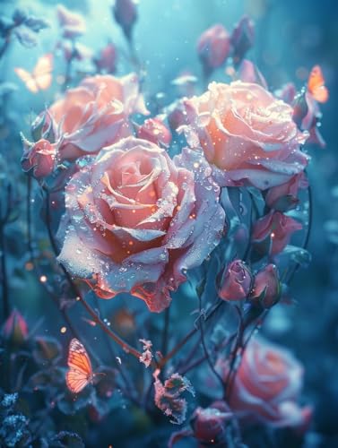 Diamond Painting Blume, Rose Diamond Painting Erwachsene, 5D DIY Bastelset Erwachsene Frauen, Vollbohrer Diamanten Malerei Stickerei Kreuzstich Set für Deko Wohnzimmer, Geschenke 100x130cm 1-7446 von KUEGDUNG