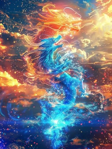 Diamond Painting Drachen, 5D Diamond Painting Erwachsene Flamme, DIY Basteln Erwachsene, Mosaikherstellung Set, Vollbohrer Diamant Kunst Stickerei Kreuzstich Kits, Deko Wohnzimmer 100x130cm Q-1842 von KUEGDUNG