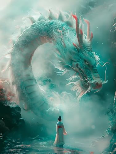 Diamond Painting Drachen, Frau Diamond Painting Erwachsene, 5D DIY Bastelset Erwachsene Frauen, Vollbohrer Diamanten Malerei Stickerei Kreuzstich Set für Deko Wohnzimmer, Geschenke 40X50cm Z-9957 von KUEGDUNG
