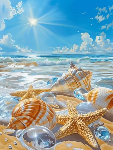 Diamond Painting Erwachsene Strand, Diamant Painting Bilder Ozean, 5D DIY Stickerei Cross Stickerei Bastelset Erwachsene, Full Drill Diamant Malerei für Deko Wohnzimmer Geschenke 40X50cm H-9750 von KUEGDUNG