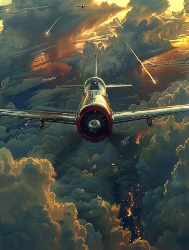 Diamond Painting Flugzeug, Krieg Diamond Painting Erwachsene, 5D DIY Bastelset Erwachsene Frauen, Vollbohrer Diamanten Malerei Stickerei Kreuzstich Set für Deko Wohnzimmer, Geschenke 50x65cm I-2480 von KUEGDUNG