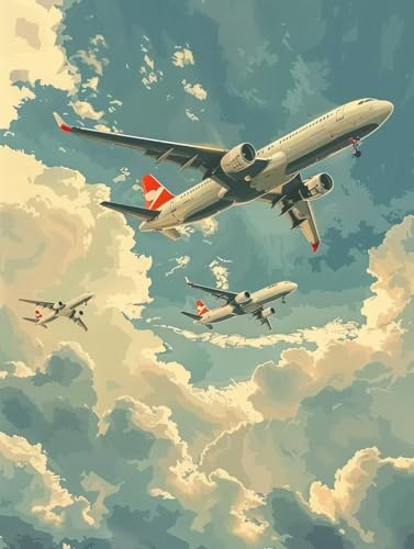 Diamond Painting Flugzeug Diamond Painting Kinder, 5D Landschaft Bastelset Erwachsene, Mosaikherstellung, DIY Vollbohrer Diamanten Malerei Stickerei Kreuzstich Set für Deko Wohnzimmer 100x135cm G-2092 von KUEGDUNG