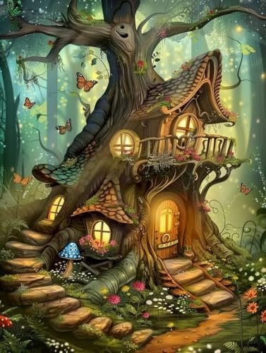 Diamond Painting HäUser, Schmetterling 5D Diamond Painting Erwachsene, DIY Basteln Erwachsene, Vollbohrer Diamant Kunst Stickerei Kreuzstich Kits, Deko Wohnzimmer und Wanddeko 100x135cm F-3431 von KUEGDUNG