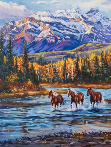 Diamond Painting Horse, Berg 5D Diamond Painting Erwachsene, DIY Basteln Erwachsene, Vollbohrer Diamant Kunst Stickerei Kreuzstich Kits, Deko Wohnzimmer und Wanddeko, Geschenke 100x135cm G-6728 von KUEGDUNG