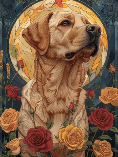 Diamond Painting Hund, 5D Diamond Painting Erwachsene Blume, DIY Stickerei Cross Stickerei Set, Diamant Malerei Bastelset Erwachsene, Mosaikherstellung für Deko Wohnzimmer Geschenke 60X70cm 3-4752 von KUEGDUNG