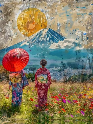 Diamond Painting Japanerin, Berg Fuji Diamond Painting Erwachsene, 5D DIY Bastelset Erwachsene Frauen, Vollbohrer Diamanten Malerei Stickerei Kreuzstich Set für Deko Wohnzimmer 100x130cm 9-9832 von KUEGDUNG