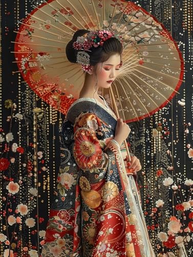Diamond Painting Japanerin, Blume Diamond Painting Erwachsene, 5D DIY Bastelset Erwachsene Frauen, Vollbohrer Diamanten Malerei Stickerei Kreuzstich Set für Deko Wohnzimmer, Geschenke 90x120cm 9-9909 von KUEGDUNG