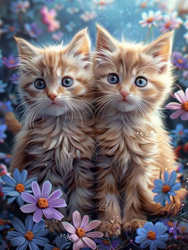 Diamond Painting Katze, Blume Diamond Painting Erwachsene, 5D DIY Bastelset Erwachsene Frauen, Vollbohrer Diamanten Malerei Stickerei Kreuzstich Set für Deko Wohnzimmer, Geschenke 100x135cm K-3067 von KUEGDUNG